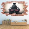 Vintage Steam Engine Train Red Brick 3D Hole In The Wall Sticker