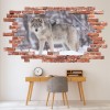 Grey Winter Wolf Red Brick 3D Hole In The Wall Sticker