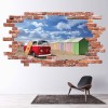 Beach Campervan Red Brick 3D Hole In The Wall Sticker