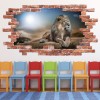 Lion Safari Sunset Red Brick 3D Hole In The Wall Sticker