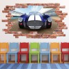 Blue Classic Race Car Red Brick 3D Hole In The Wall Sticker