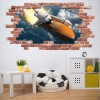 Rocket Launch Space Red Brick 3D Hole In The Wall Sticker
