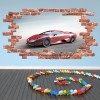 Red Race Sports Car Red Brick 3D Hole In The Wall Sticker