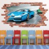 Race Cars Sports Red Brick 3D Hole In The Wall Sticker