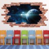 Outer Space Planets Red Brick 3D Hole In The Wall Sticker