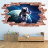 Planet Earth Astronaut Red Brick 3D Hole In The Wall Sticker