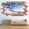 Snowboarding Winter Sports Red Brick 3D Hole In The Wall Sticker