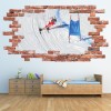 Winter Sports Skiing Red Brick 3D Hole In The Wall Sticker
