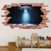 UFO Alien Spaceship Red Brick 3D Hole In The Wall Sticker