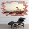 Mountain Bike Sunset Red Brick 3D Hole In The Wall Sticker