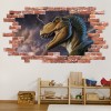T-Rex Dinosaur Hunting Red Brick 3D Hole In The Wall Sticker