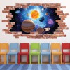 Solar System Space Red Brick 3D Hole In The Wall Sticker
