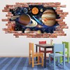 Space Planets Solar System Red Brick 3D Hole In The Wall Sticker