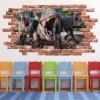 Raptor Dinosaur Attack Red Brick 3D Hole In The Wall Sticker