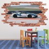 White Race Car Racing Sports Red Brick 3D Hole In The Wall Sticker