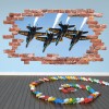Fighter Jets Red Brick 3D Hole In The Wall Sticker