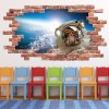Astronaut In Space Red Brick 3D Hole In The Wall Sticker