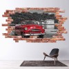 Red Classic Car Red Brick 3D Hole In The Wall Sticker