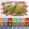 Giraffe Safari Animals Red Brick 3D Hole In The Wall Sticker