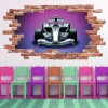 Formula Race Car Red Brick 3D Hole In The Wall Sticker