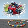Red Motorbike White 3D Hole In The Wall Sticker