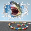 Shark Attack White 3D Hole In The Wall Sticker