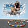 T-Rex Dinosaur Roar White 3D Hole In The Wall Sticker