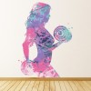 Pink Paint Splash Woman Weight Lifting Fitness Gym Wall Sticker