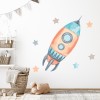 Red Spaceship & Stars Nursery Decor Wall Sticker