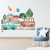 Cars In The Village Watercolour Nursery Design Wall Sticker