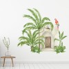 Parrot Temple & Tropical Palm Trees Wall Sticker