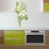 White Flowers & Green Macaw Tropical Bird Wall Sticker