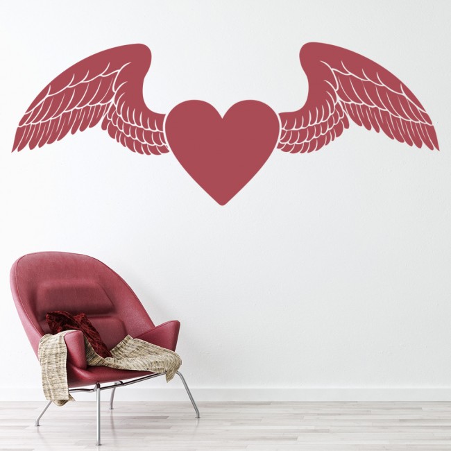 Love Heart With Angel Wings Hearts Wall Stickers Home Decor Art Decals - Angel Wings Wall Art Stickers