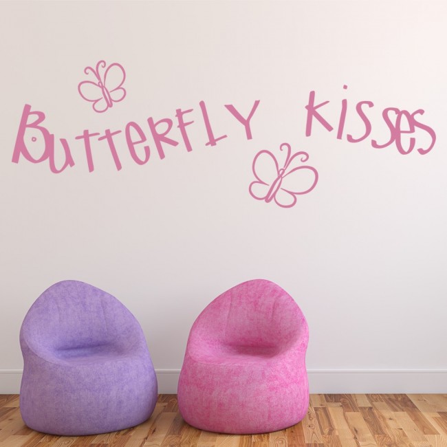 Butterfly Kisses Quote Wall Sticker Butterflies Wall Decal Girls Nursery Decor 