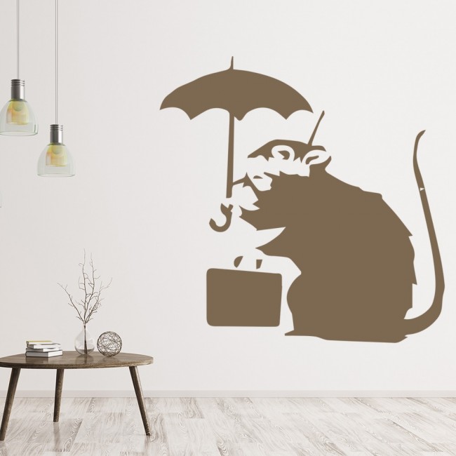 Large Vinyl Wall Stickers Decal Decor Banksy Style Umbrella Rat Graffiti Art