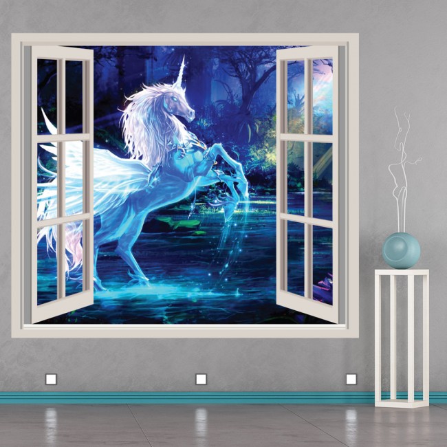 10442794ww 3d photo beautiful unicorn window wall sticker decoration 3d 