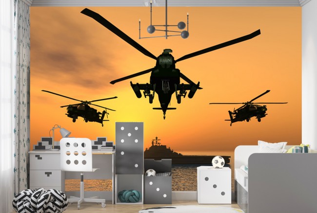 Apache Helicopters Aircraft Wall Mural Wallpaper