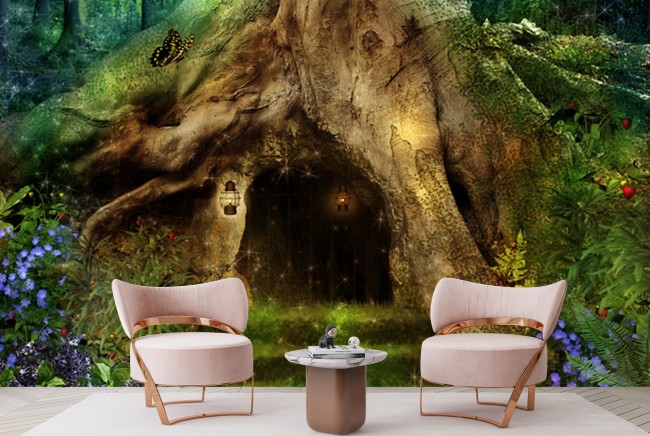 Magical Treehouse Fairy Forest Wall Mural Wallpaper