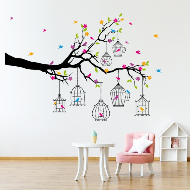 Branch Bird Cages Wall  Sticker  Animal Tree Wall  Decal  