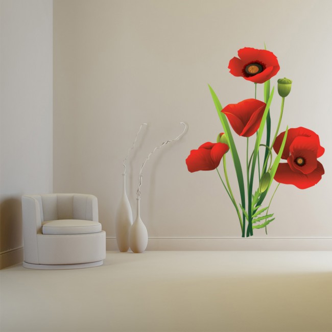 Bouquet Red Poppy Flower Fl Wall Sticker - Poppy Flower Wall Decals