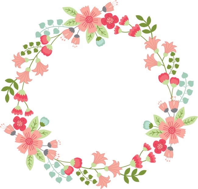 Pink Flower Wreath Floral Frame Wall Sticker