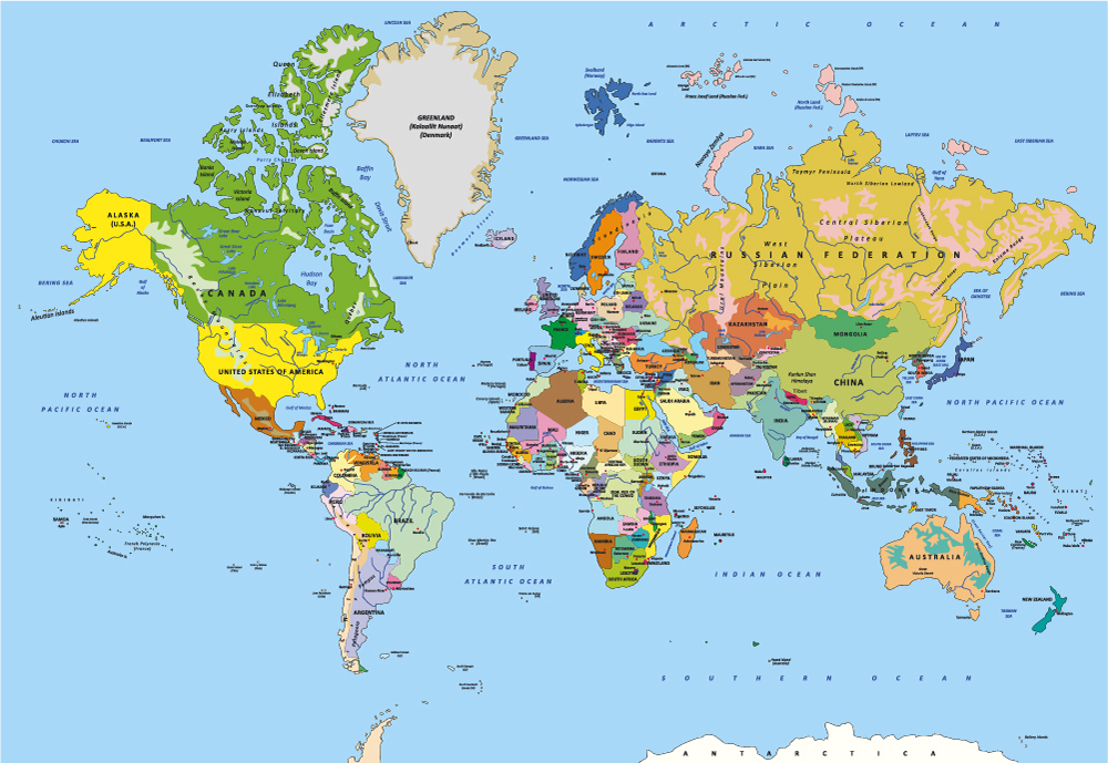 Detailed World Map Educational Wall Mural Wallpaper