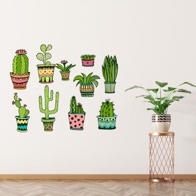 Cactus Green Prickly Plants Wall Sticker Set