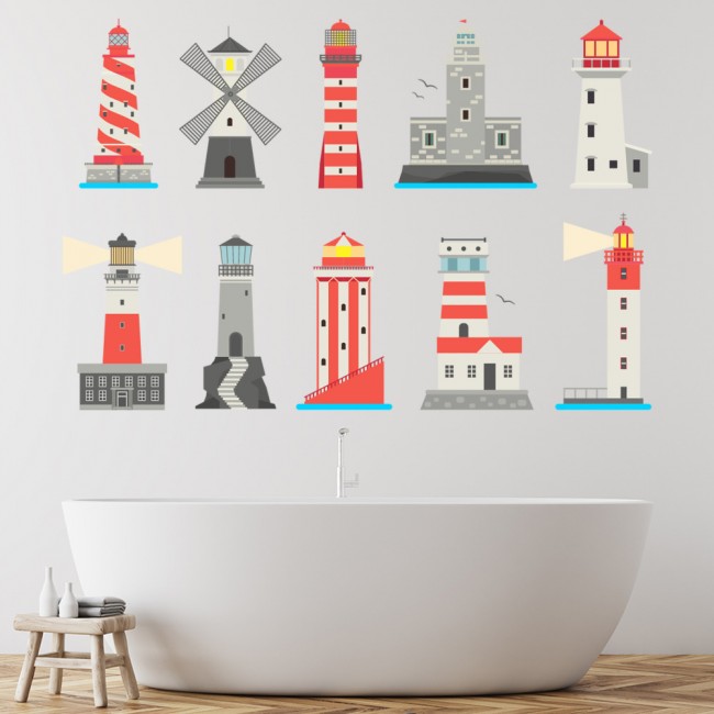 Lighthouse Nautical Seascape Wall Sticker Set - Lighthouse Wall Sticker