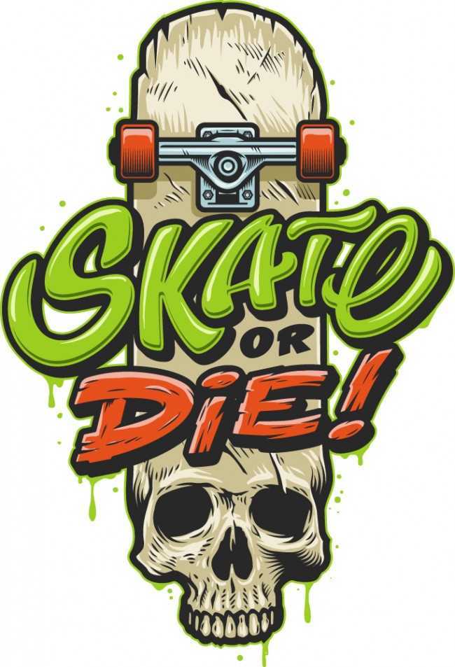 Skate Or Die Skull Skateboard Wall Sticker