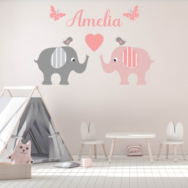 Wall Decal Name Elephant Wall Sticker Vinyl Nursery Personalized Girl Name Decal Wall Decor Nursery Wall Decor Baby Girl Name Wall Decal F64 