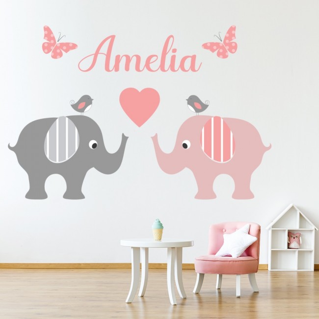 Elephant Wall Decals Name Nursery for Girl Baby Girl Name Nursery Wall Decor/Personalized Custom Name With Elephant Bubbles Vinyl Wall Art Decal Sticker Girls Name Nursery Decor vs60 