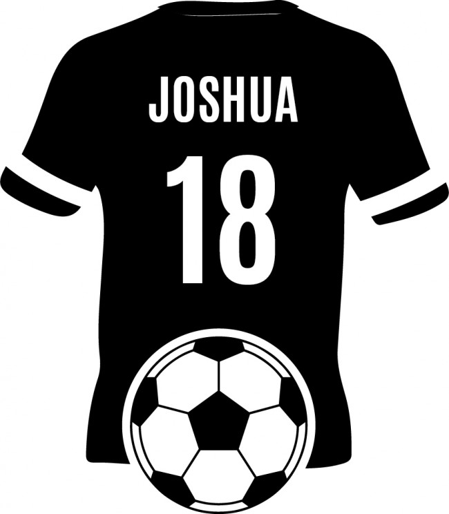Black & White Football Shirt Wall Sticker With Your Name and Number Personalised Red