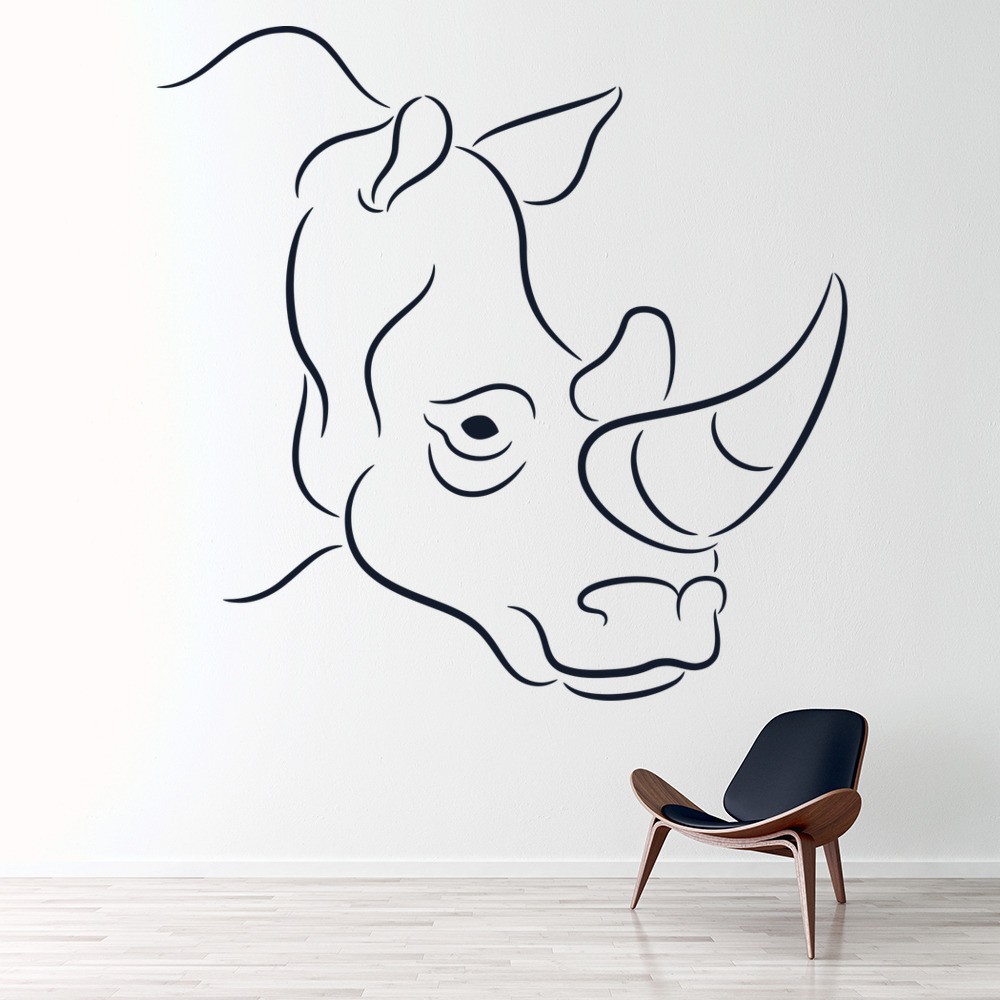Rhinoceros Portrait Rhino Outline Wild Animals Wall Sticker Home Decor Art  Decal