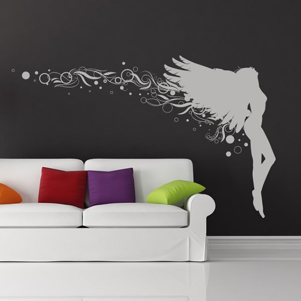 Floating Angel With Spirals Angels And Wings Wall Stickers Home Art Decals - Angel Wings Wall Art Stickers